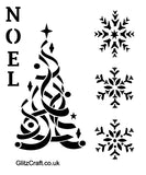 Christmas Stencil with letter NOEL and Christmas Tree and Snowflakes