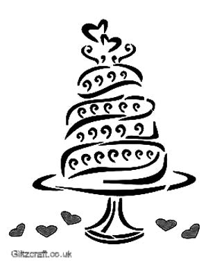 Stencil of a wedding cake for card making - swirly cake and love hearts