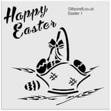 Happy Easter Stencil with Easter basket and eggs