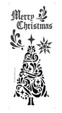 Christmas tree stencil for cards and crafts  Christmas tree with a star on top and the text "Merry Christmas".
