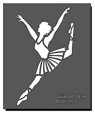 Ballerina leaping with leg up high behind. Stencil for crafts and card making.