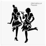 Flapper girl 1920s stencil with two flapper girls for card making and crafts