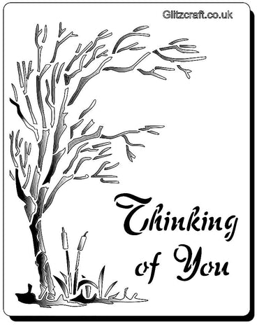 Thinking of You Tree Stencil  for card making or crafting
