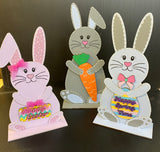 3 MDF Cute Easter Bunnies comes ready to decorate and each comes with its own base to allow it to stand. Ready decorate for your craft project