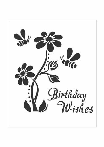 Bee and flower stencil for birthday cards 