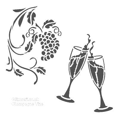 Stencil of champagne glasses and grape vine for card making and crafts