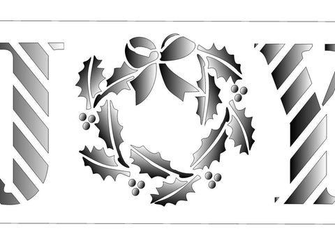 Christmas Stencil with letters J O Y , the O appears as a Christmas Wreath