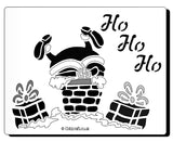 Christmas Stencil for Christmas cards and crafts  Text reads 'Ho Ho Ho' with an images of Santa's feet sticking out of a chimney.