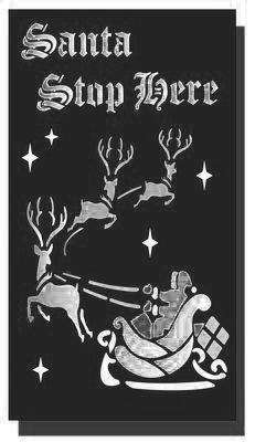 Santa Stop Here Stencil Stencil of a Santa and reindeer in the night sky for Christmas cards and crafts