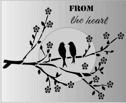 From the Heart Love Birds in a tree Stencil