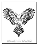 Mylar stencil of Tufted owl in tree by Glitzcraft