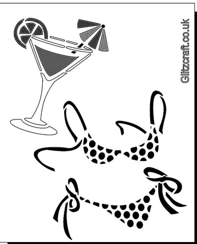 Bikini Cocktail Stencil image of cocktail drink and bikini