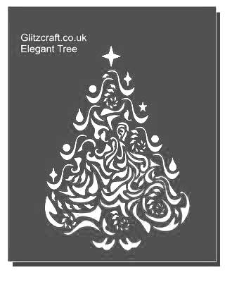 Christmas tree stencil for cards and crafts  Elegant Christmas tree with candles and a star on top.