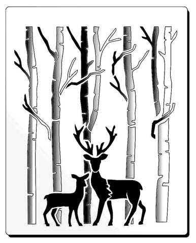 stencil of deer in forest mother and baby deer - Mylar stencil for cards and crafts
