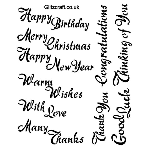 Common Sentiments Stencil .. Birthday .. Christmas ... Congratulations ..