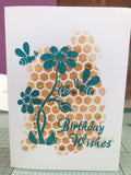 Birthday wishes bee in Glitzcraft glitter paste with a honeycomb background 