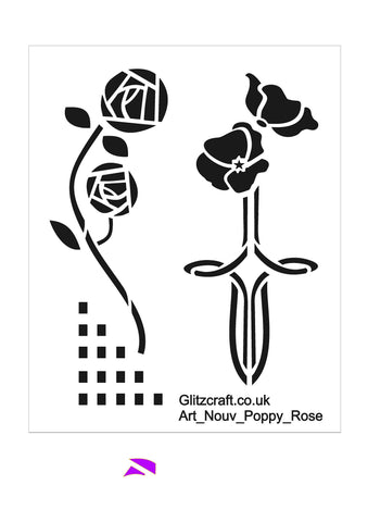 Art Nouveau Rose Poppy Stencil