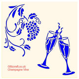 Stencil of champagne glasses and grape vine  