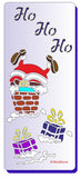 Text reads 'Ho Ho Ho' with an images of Santa's feet sticking out of a chimney.