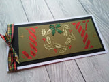 Christmas Card made from Stencil with letters J O Y , the O appears as a Christmas Wreath