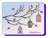 Bird cages in tree stencil by Glitzcraft