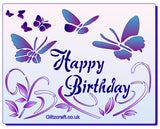 Colour stencil - Happy Birthday text with butterflies - Mylar Stencil