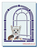 Stencil of Cute dog sitting in window looking out