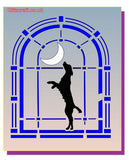 Dog standing on hind legs in a window stencil for card making and crafts