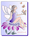Fairy on a flower with butterflies stencil for card making and crafts
