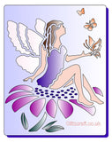 Fairy on a flower with butterflies stencil for card making and crafts