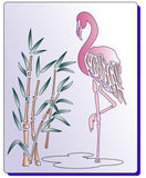 Flamingo stencil standing on one foot in the reeds