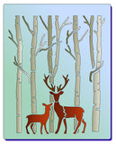 Mother deer and baby fawn in the forest  standing in front of trees - mylar stencil