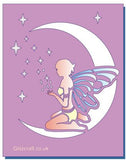 stencil of Fairy sitting on the moon with moon dust/twinkles 