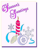 Christmas Stencil for Christmas cards and crafts  Text reads 'Season's Greetings' with snowflakes and baubles.