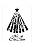 Stencil for Christmas Cards  reads Merry Christmas with a Star Tree
