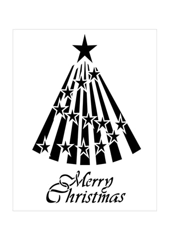 Stencil for Christmas Cards  reads Merry Christmas with a Star Tree
