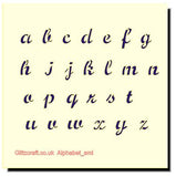 Stencil for cards and crafts  Text includes the Alphabet in lowercase in a cursive style a-z . You can make your own words  and sentiments from these letters.  