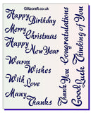 Common Sentiments Stencil Happy Birthday .. Merry Christmas ... Congratulations ..